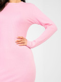 Růžové žebrované pouzdrové šaty s dlouhým rukávem