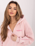 Krátká růžová mikina s kapucí a zipem