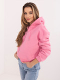 Růžová krátká mikina s kapucí a zipem