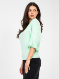 Elegantní mátový svetr s 3/4 rukávy a volánem