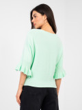 Elegantní mátový svetr s 3/4 rukávy a volánem