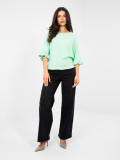 Elegantní mátový svetr s 3/4 rukávy a volánem