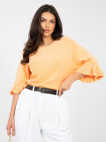 Elegantní oranžový svetr s 3/4 rukávy a volánem