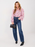 Růžová košile s květinovým vzorem a nabíranými rukávy