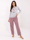 Dámské šedé bavlněné pyžamo s potiskem