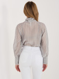 Šedá pruhovaná košile s vázáním a nabíranými rukávy