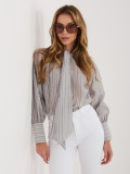 Šedá pruhovaná košile s vázáním a nabíranými rukávy