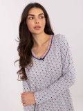 Dámská šedá noční košile s dlouhým rukávem a mašličkou