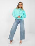 Dámská tyrkysová džínová bunda s květinovou aplikací