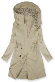 Prodloužená parka s potiskem v kapuci světle béžová