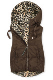 Oboustranná vesta s leopardím vzorem čokoládově hnědá