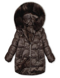 Zimní bunda s kožešinou, kakaově hnědá, pololesklá
