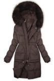 Prodloužená zimní bunda s kožešinou studená hnědá