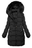 Černá zimní prošívaná bunda s kožešinou