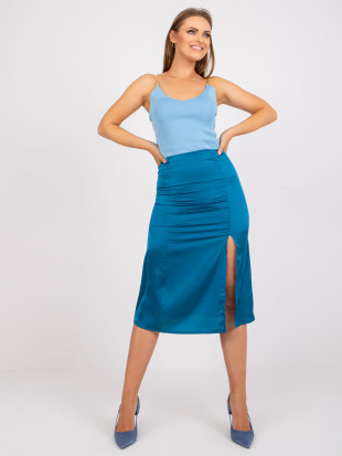 Elegantní midi sukně v mořské barvě