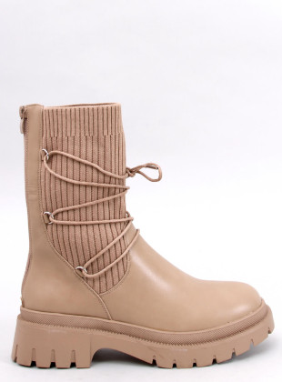 Dámské kozačky s elastickým svrškem béžové