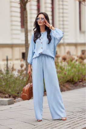 Světle modré široké kalhoty z tkaniny Tencel