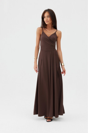 Leandra – dlouhé hnědé maxi šaty