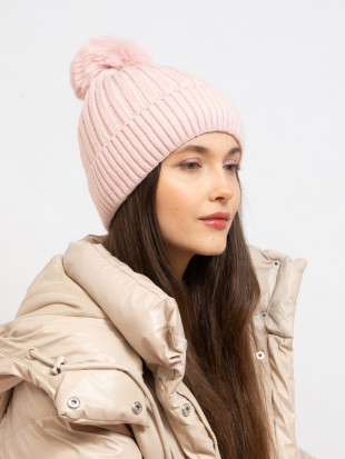 Zimní čepice s bambulí světle růžová