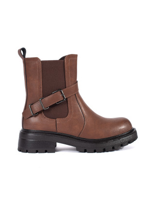 Hnědé kožené dámské kotníkové kozačky na platformě