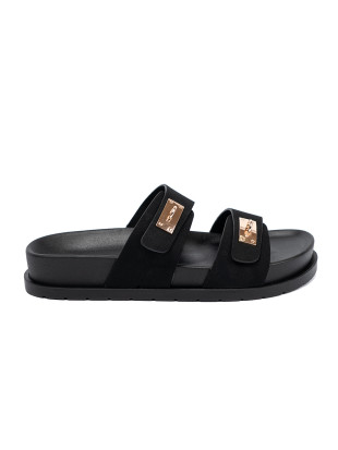 Černé pantofle se zlatými detaily