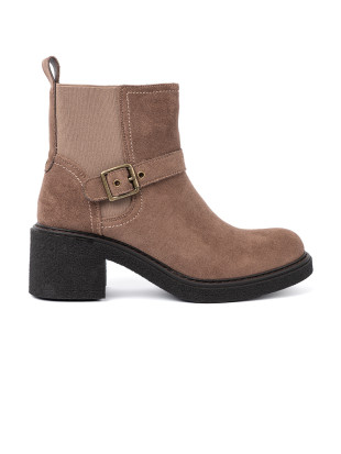 Stylové béžové kotníkové kozačky na stabilním podpatku