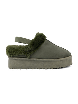 Tmavě zelené papuče s kožíškem