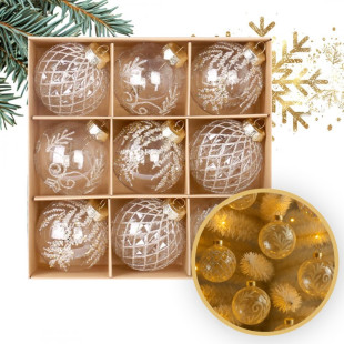 Ozdoby na stromeček transparentní/zlatá, 8 cm, 9 kusů