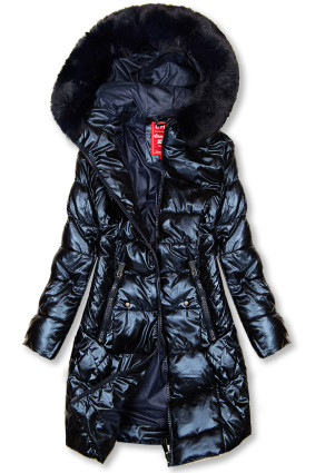 Tmavě modrá lesklá prošívaná bunda