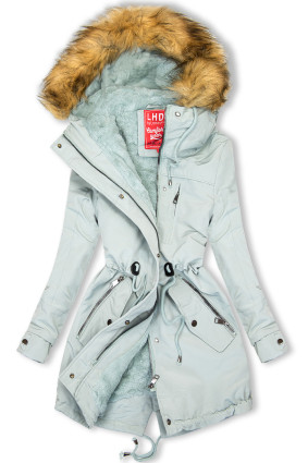 Nefritově zelená parka s kožešinou na kapuci