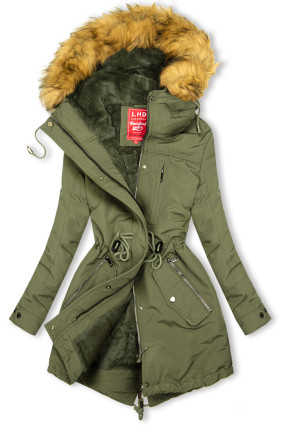 Olivově zelená parka s kožešinou na kapuci