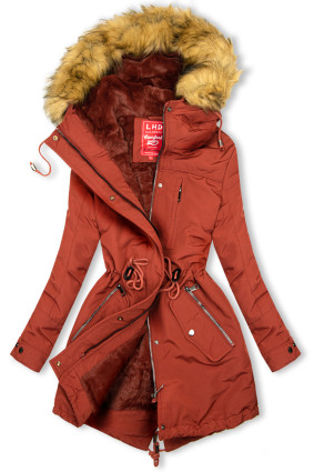 Skořicově hnědá parka s kožešinou na kapuci