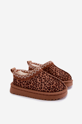 Hnědé sněhule s leopardím vzorem a výšivkou