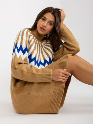 Camel hnědé pletené šaty se vzorem