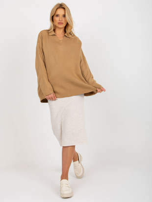 Camel dámský oversize svetr s límečkem RUE PARIS