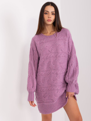 Fialové oversize pletené šaty/pulovr