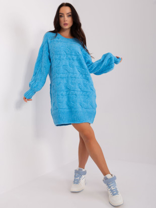 Modré oversize pletené šaty/pulovr