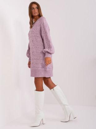 Světle fialové oversize pletené šaty/pulovr