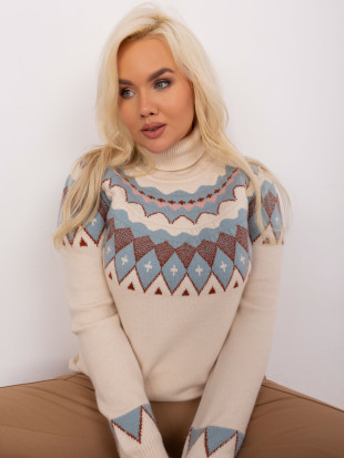 Béžový dámský plus size rolák s geometrickým vzorem