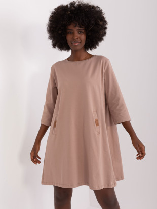 Oversize béžové šaty s 3/4 rukávem