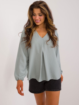 Pohodlná pistáciová halenka s dlouhým rukávem