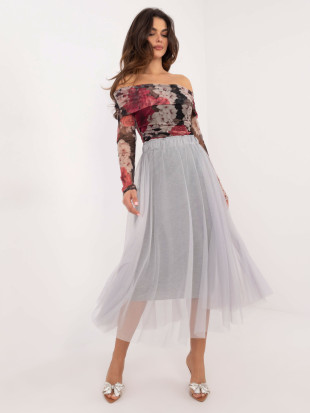 Elegantní midi sukně z tylu v šedé