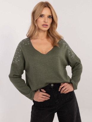 Elegantní khaki svetr s aplikací