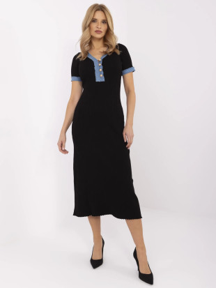 Midi šaty s krátkým rukávem černá/jeans modrá