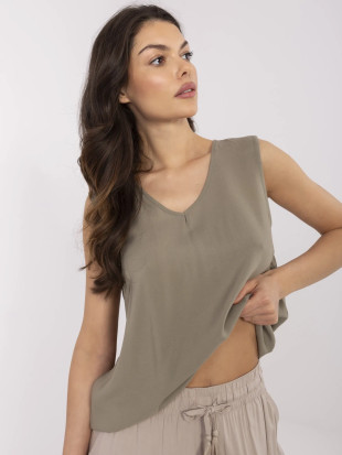 Stylová khaki blůza bez rukávů