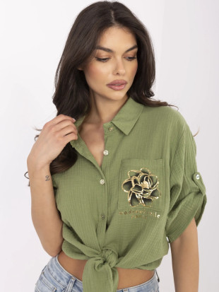 Stylová khaki košile s 3/4 rukávem