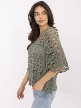 Stylová khaki halenka s 3/4 rukávem