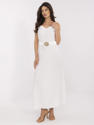 Maxi šaty s páskem v ecru