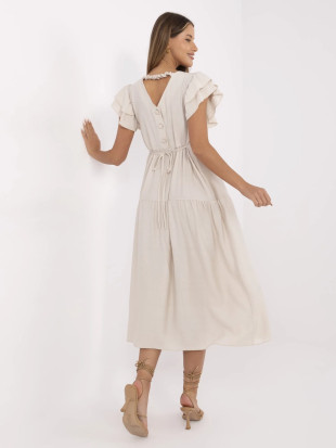 Letní midi šaty s volány ve světle béžové