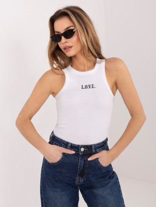 Bílý bavlněný top s výšivkou a nápisem